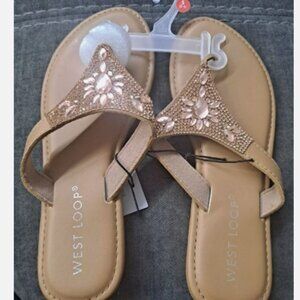 West Loop Women's Gem Thong Sandals tan brown Size S 5/6